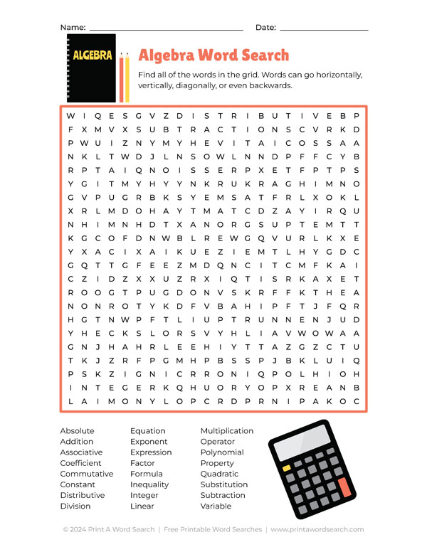 algebra word search preview