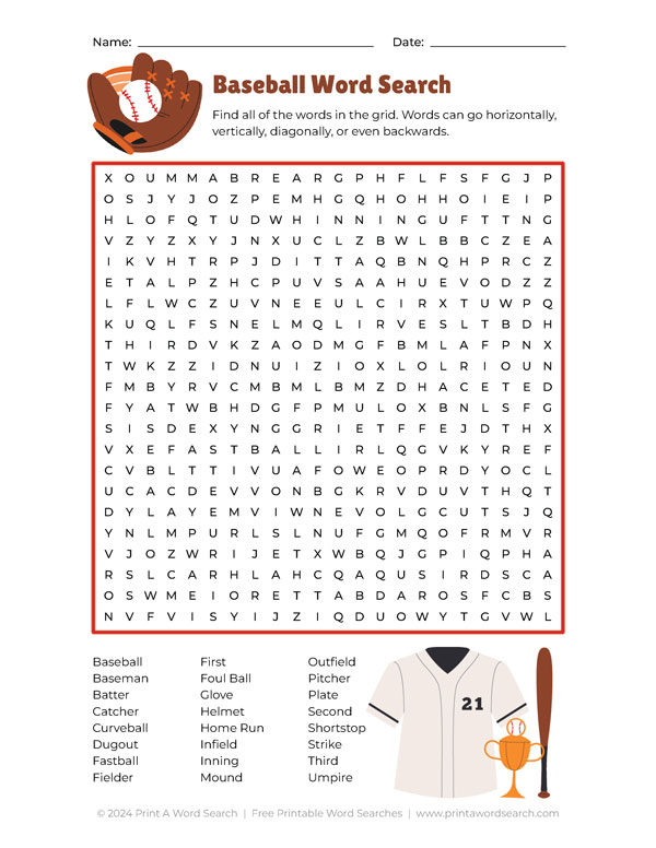 baseball word search preview