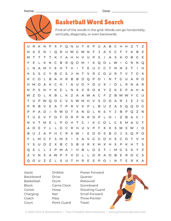 basketball word search preview