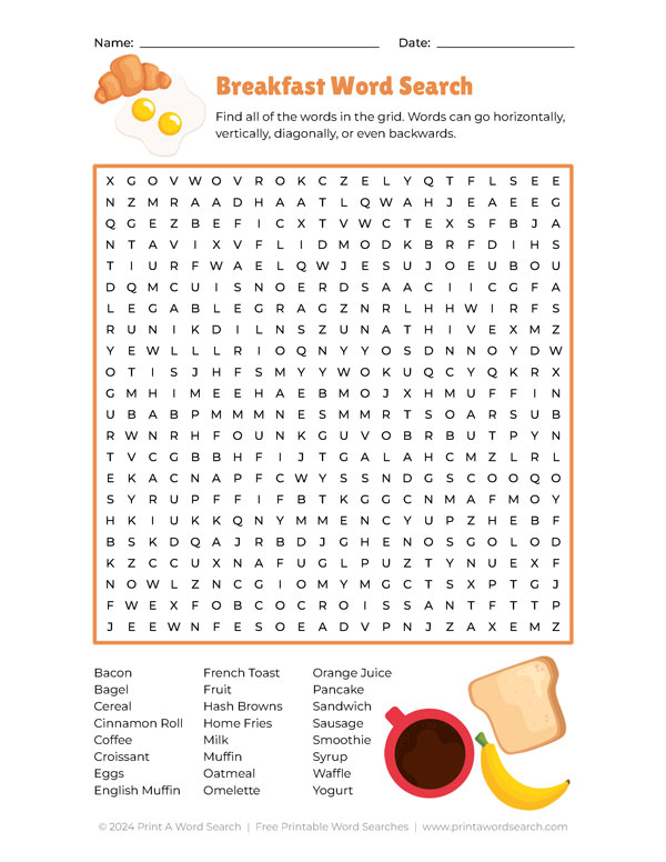 breakfast word search preview