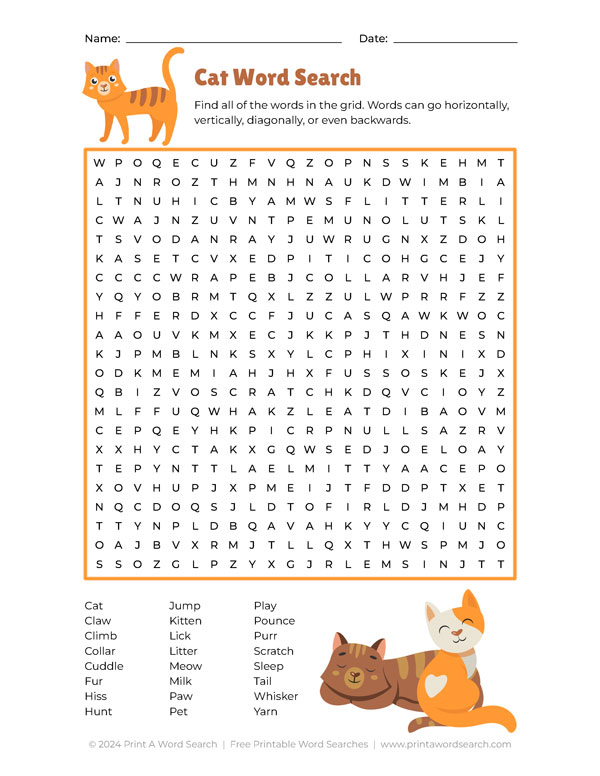 cat word search preview