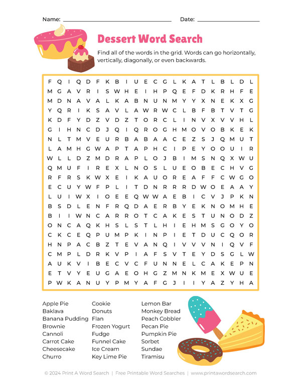 dessert word search preview