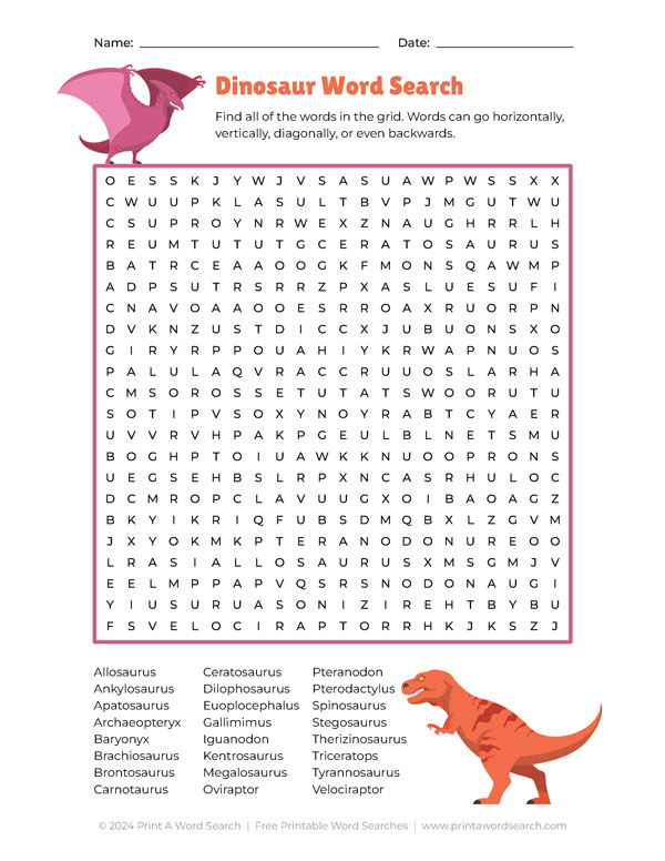 dinosaur word search preview