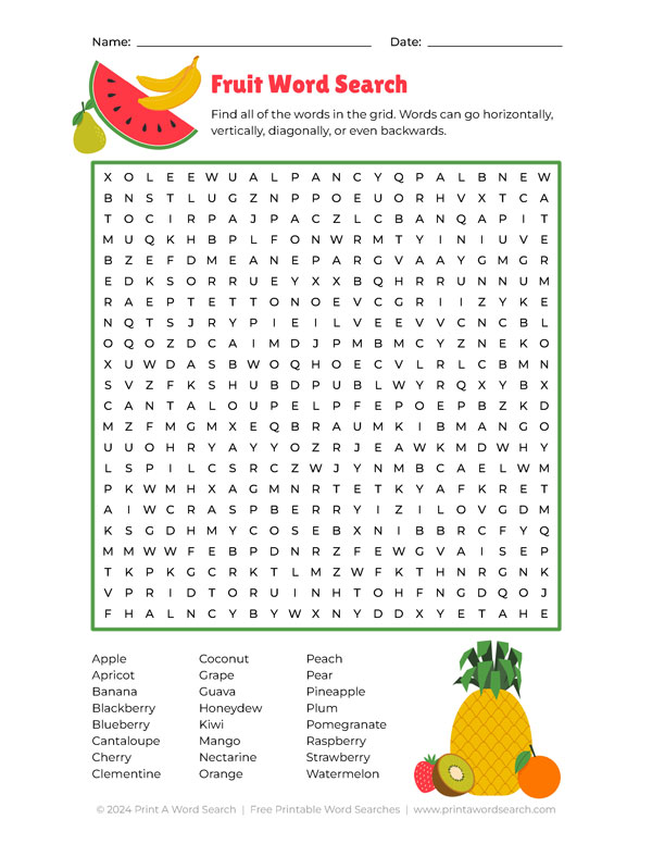 fruit word search preview