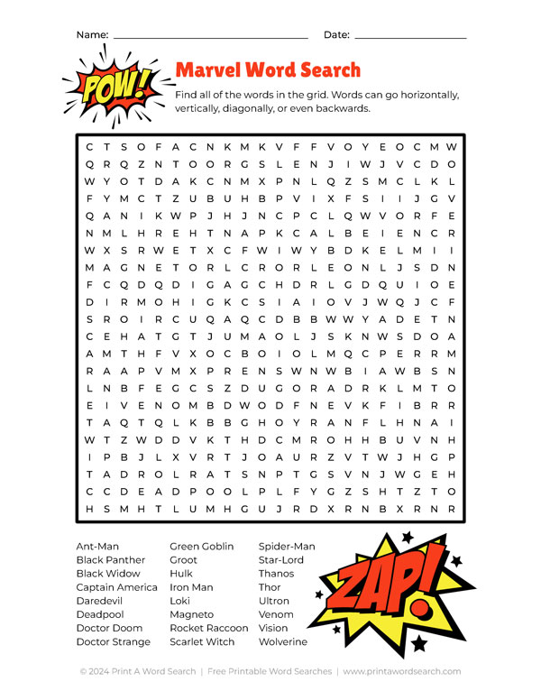 marvel word search preview