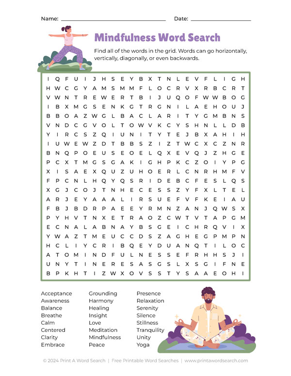 Mindfulness Word Search