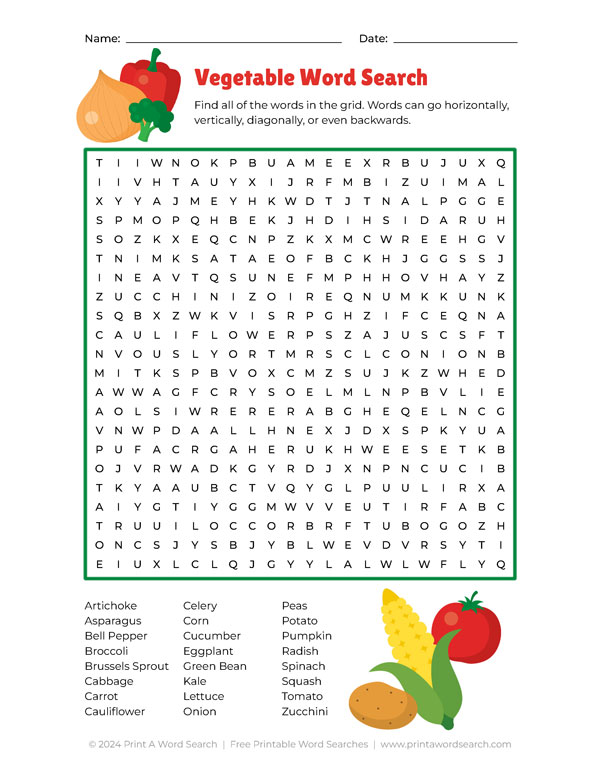 vegetable word search preview