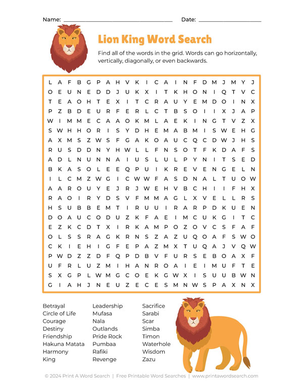 lion king word search