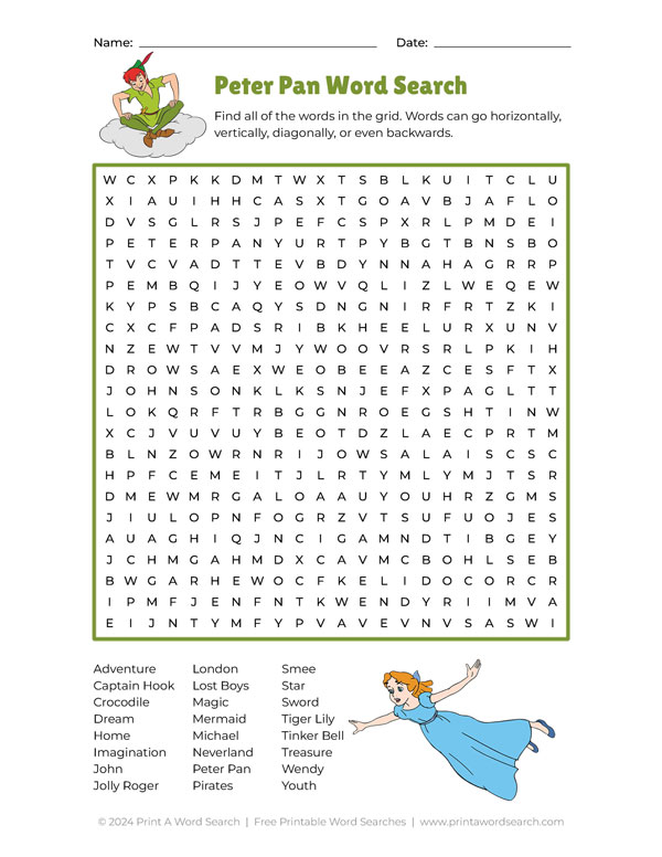 peter pan word search