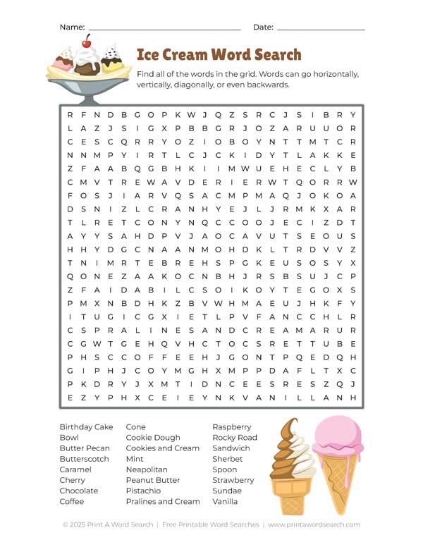 ice cream word search