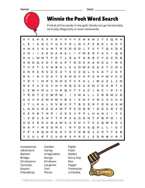 winnie the pooh word search