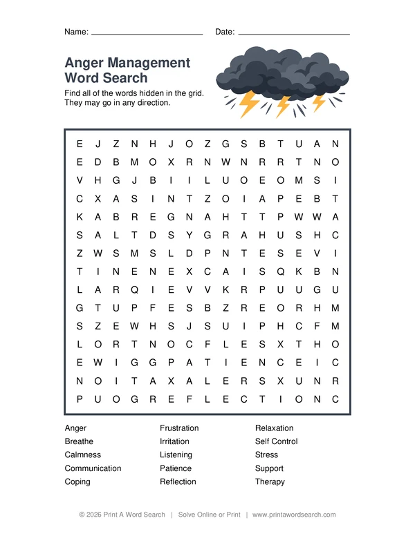Anger Management Word Search