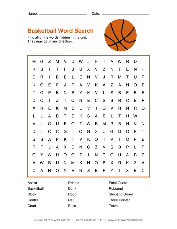 Basketball Word Search