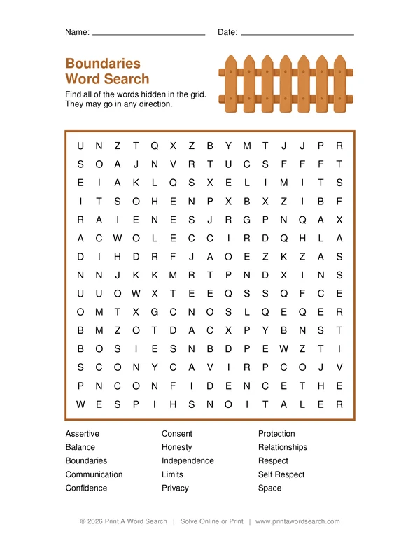 Boundaries Word Search
