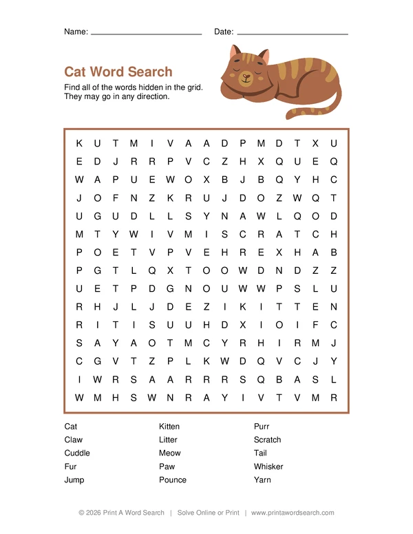 Cat Word Search word search preview