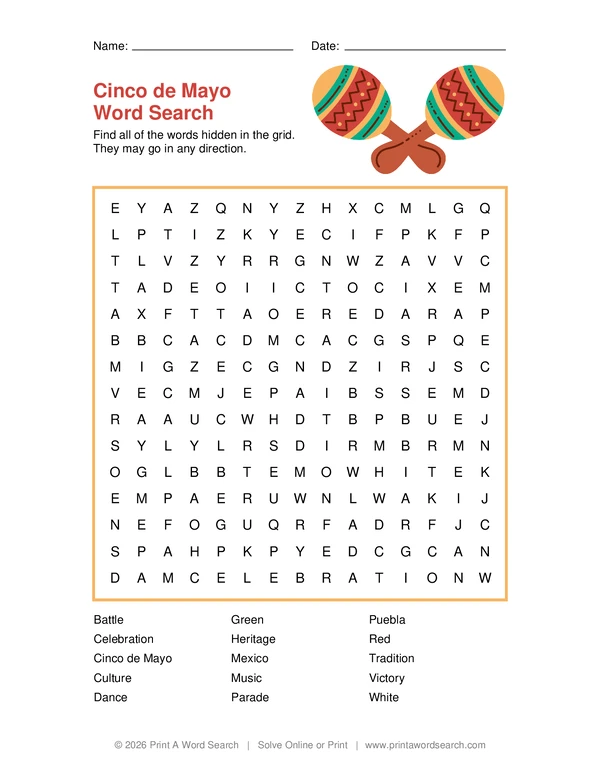 Cinco de Mayo Word Search