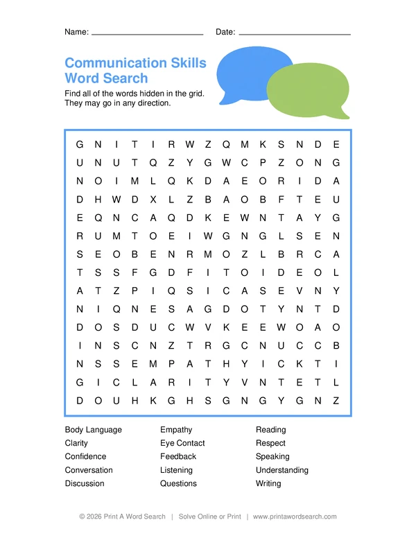 Communication Skills Word Search