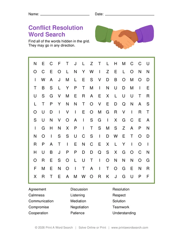 Conflict Resolution Word Search