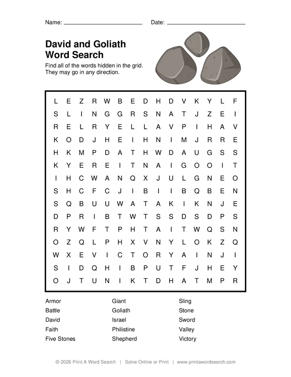 David and Goliath Word Search