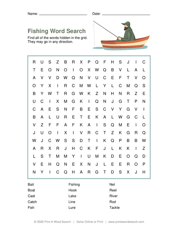 Fishing Word Search