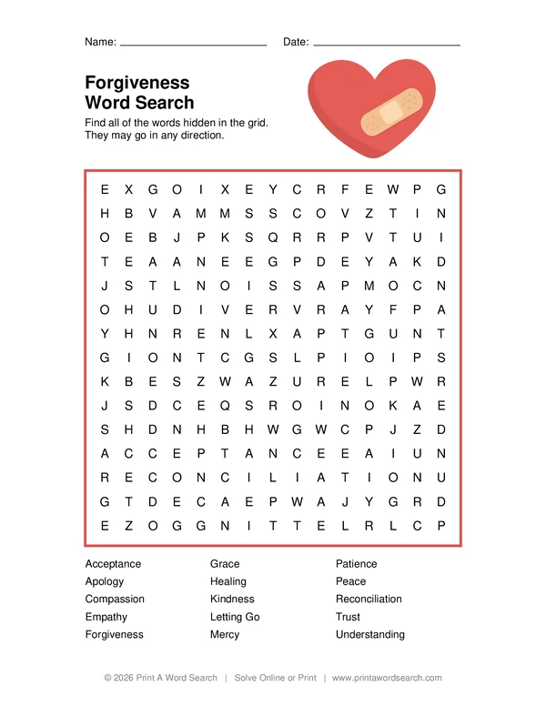 Forgiveness Word Search