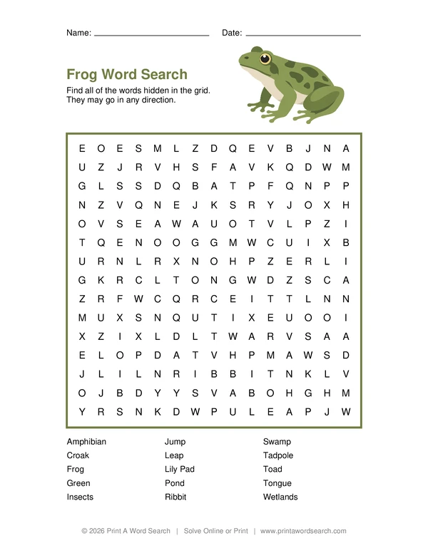 Frog Word Search