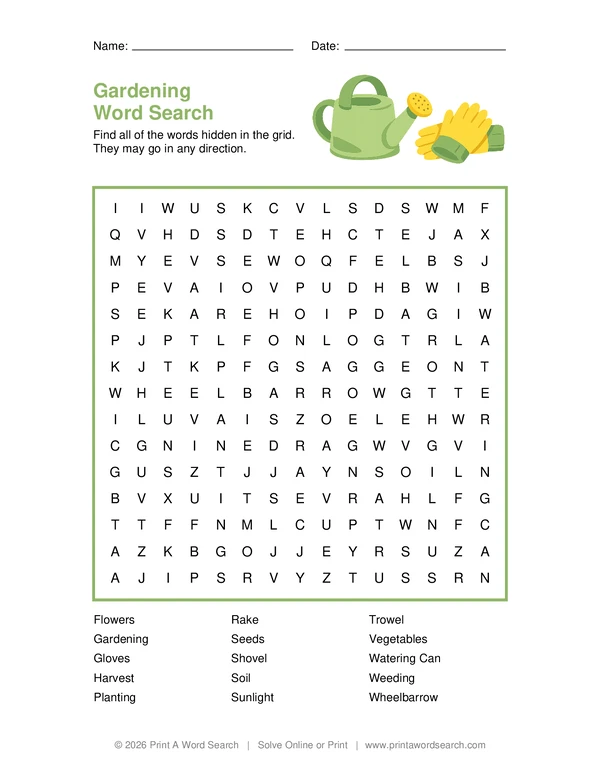 Gardening Word Search