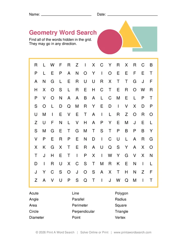 Geometry Word Search word search preview