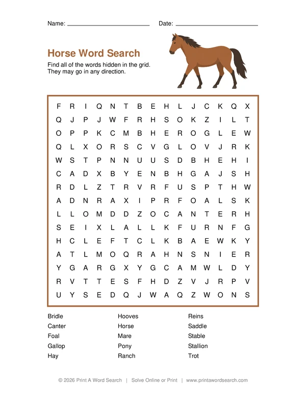 Horse Word Search