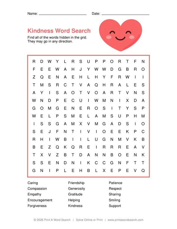 Kindness Word Search