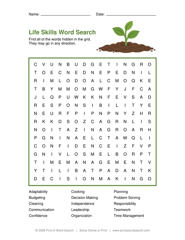 Life Skills Word Search
