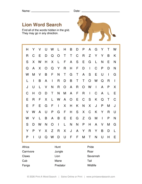 Lion Word Search