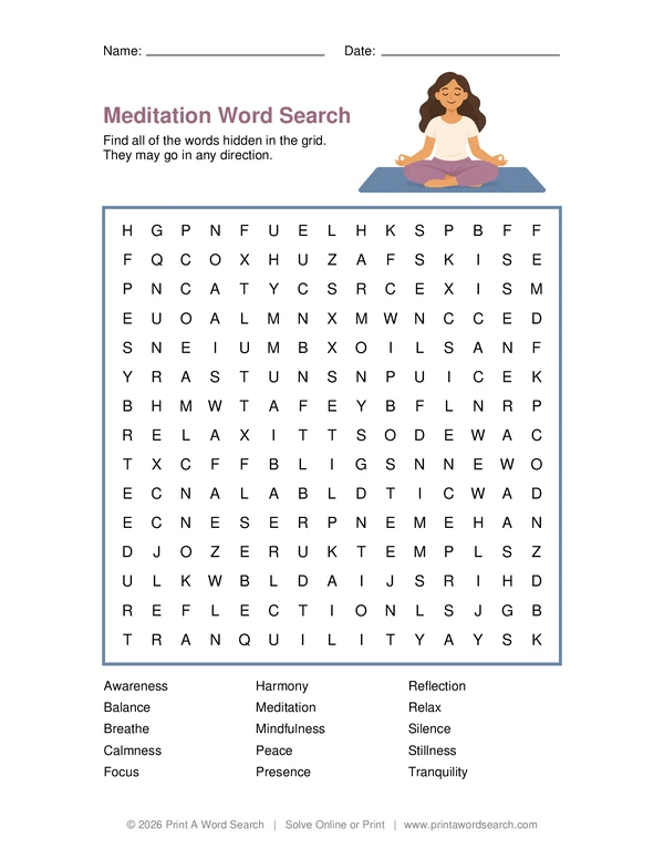 Meditation Word Search