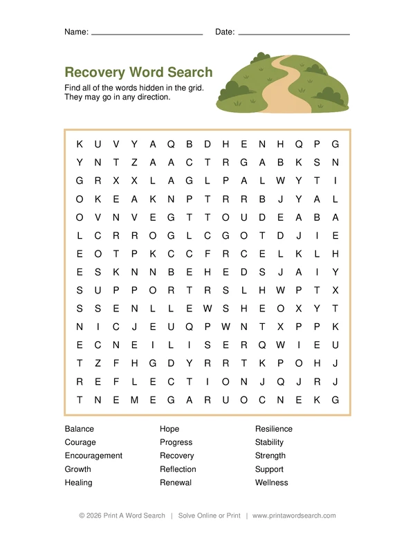 recovery word search preview