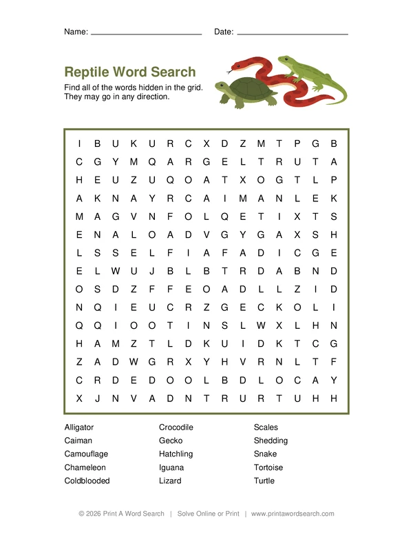 Reptile Word Search
