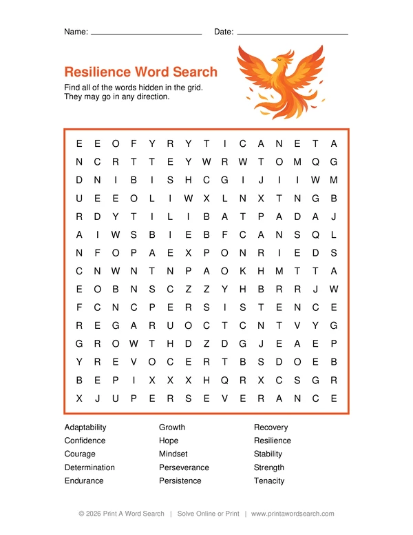 Resilience Word Search