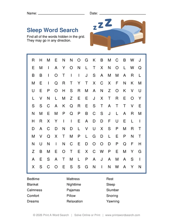 Sleep Word Search