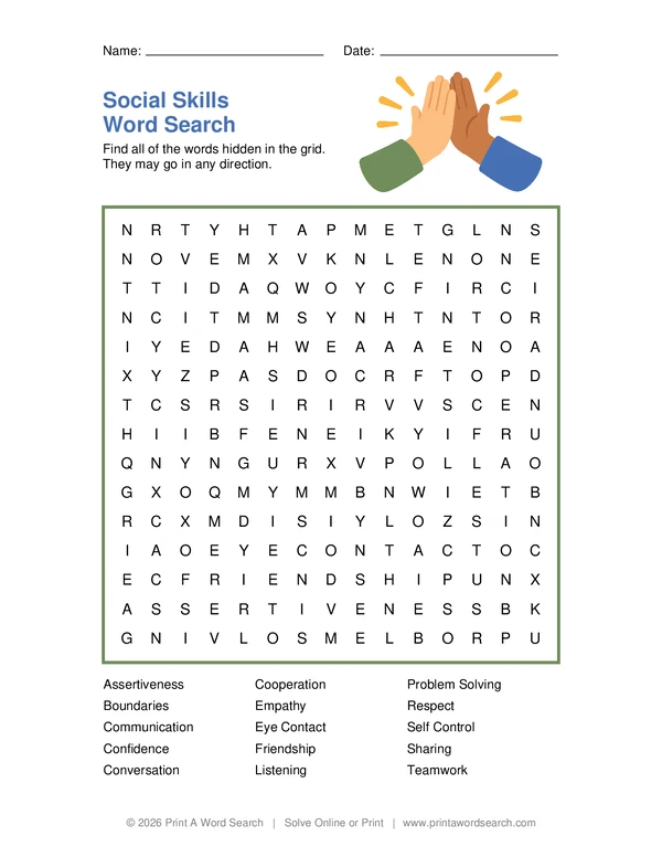 Social Skills Word Search