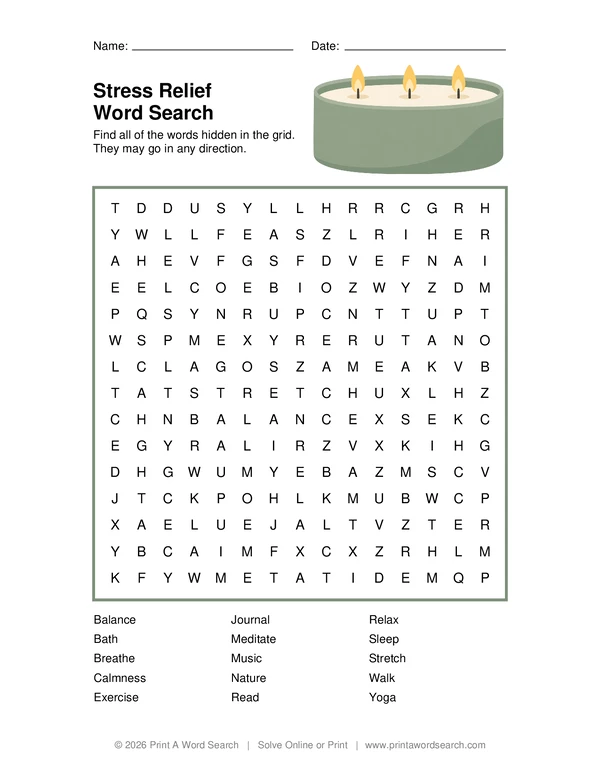 Stress Relief Word Search