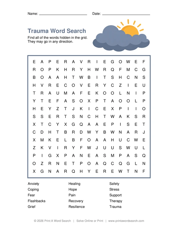 Trauma Word Search