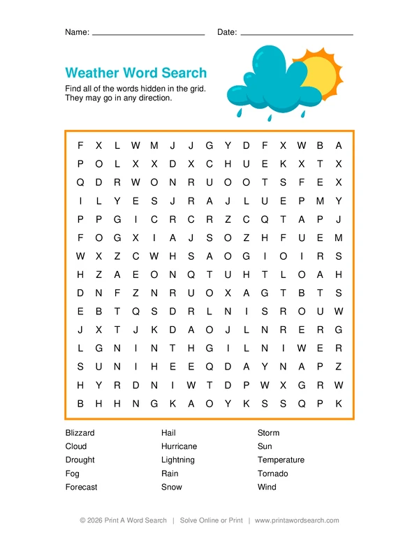 Weather Word Search